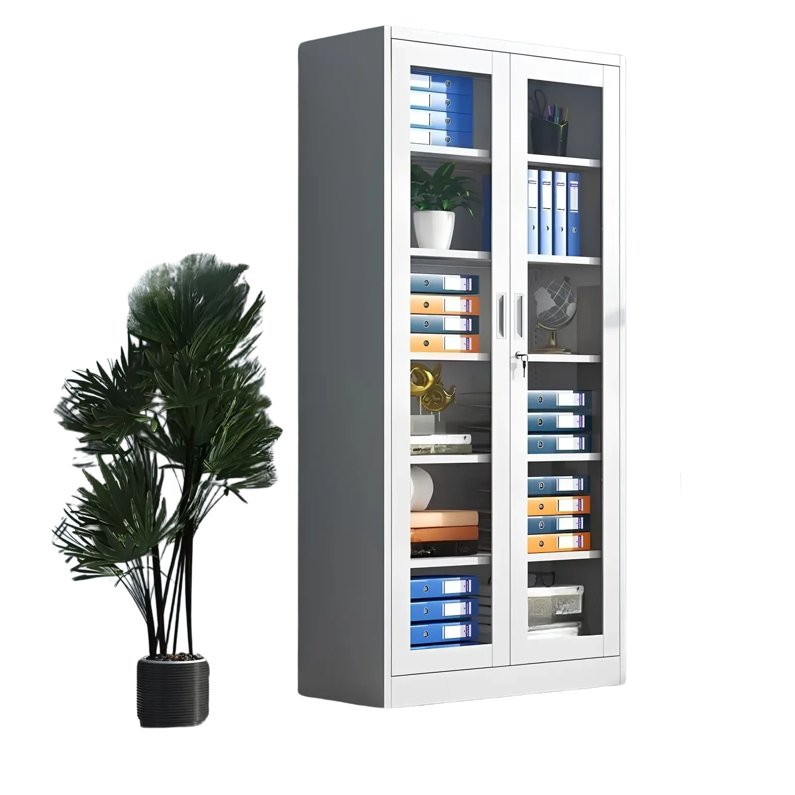 2-Door Full Glass Metallic Filing Cabinet detail 2