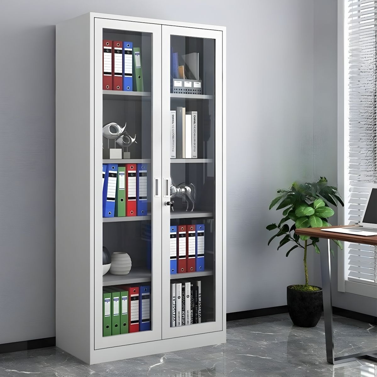2-Door Full Glass Metallic Filing Cabinet detail 3